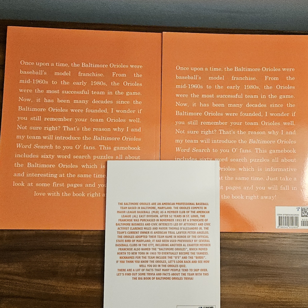 Baltimore Orioles Word Search and Trivia Book Set - Picture 2 of 5
